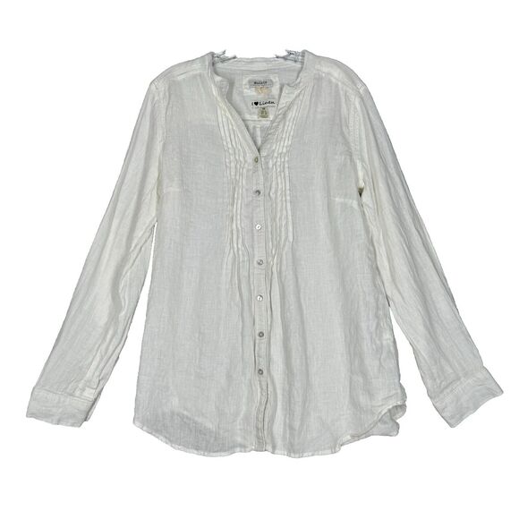 Malvin Shirt Womens 8 White Linen Button Up Blouse Preppy Neutral Minimalist - Picture 1 of 8